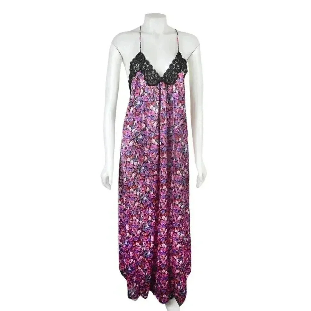 Vintage Vanity Fair Slip Dress Nightgown Floral Pink  Purple Lace Teddy Medium